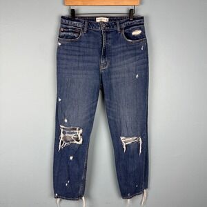 Abercrombie & Fitch Women's 30 10R Blue Mom High Rise Jeans Distressed Raw‎ Hem